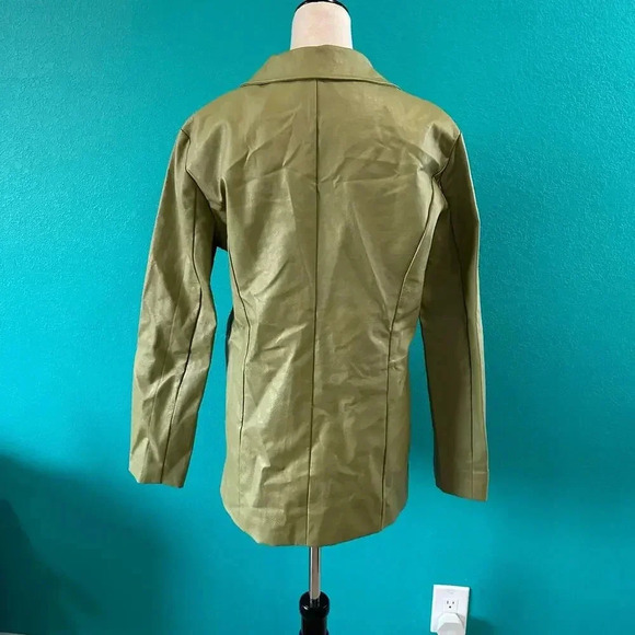 Princess Polly Green Leather Three Button Single Breasted BLazer Jacket Size S/M - Picture 3 of 5